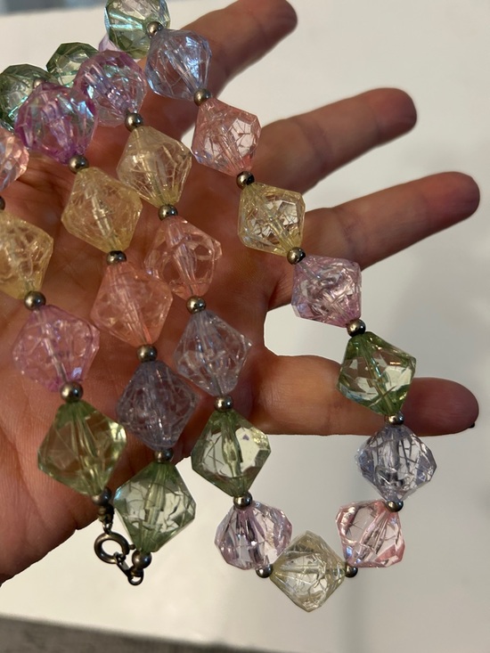 Pastel Faceted Bead Necklace - Multi Color on spring-ring c clasp ice cube vibes - Picture 7 of 12